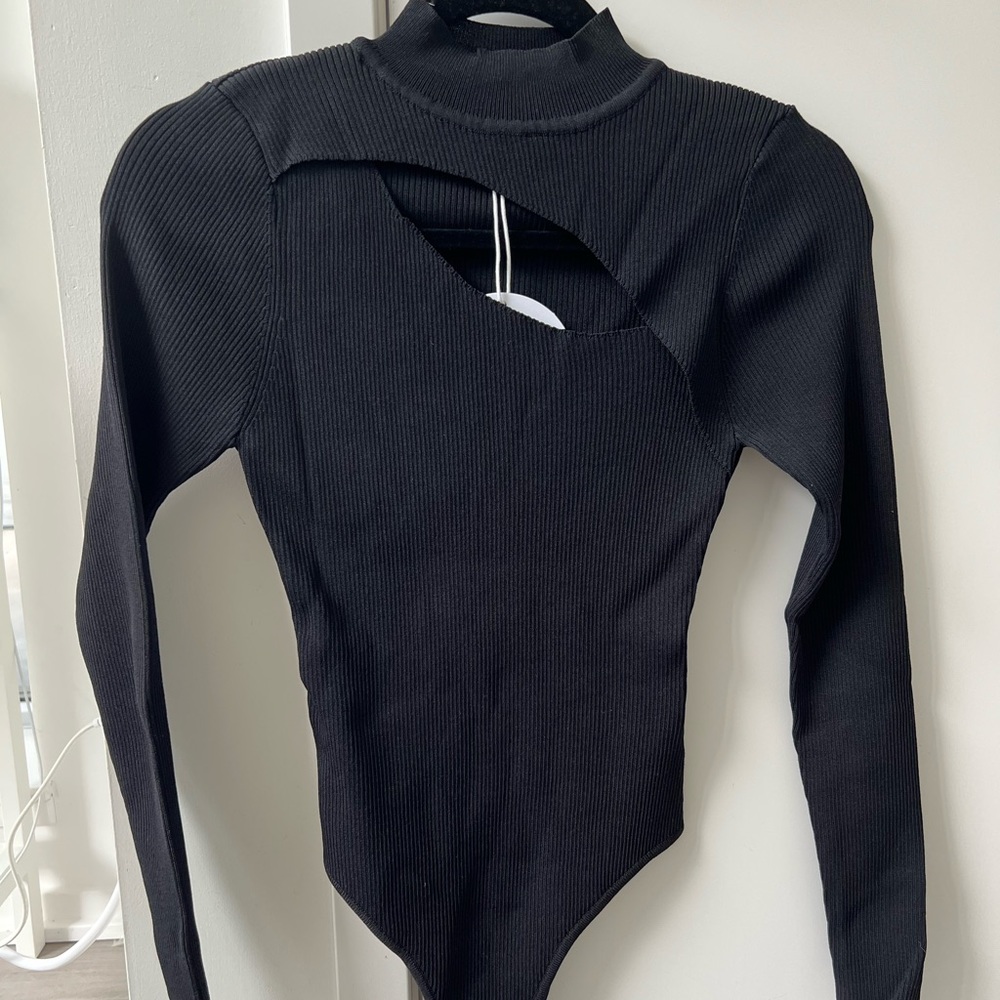 Princess Polly Azalea Black Ribbed Bodysuit Black NWT